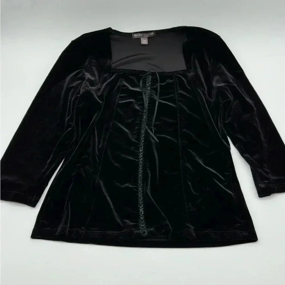 Suzie Couture Black Velvet Satin Square Neck Top Blouse Women's Petite Medium - Picture 1 of 8